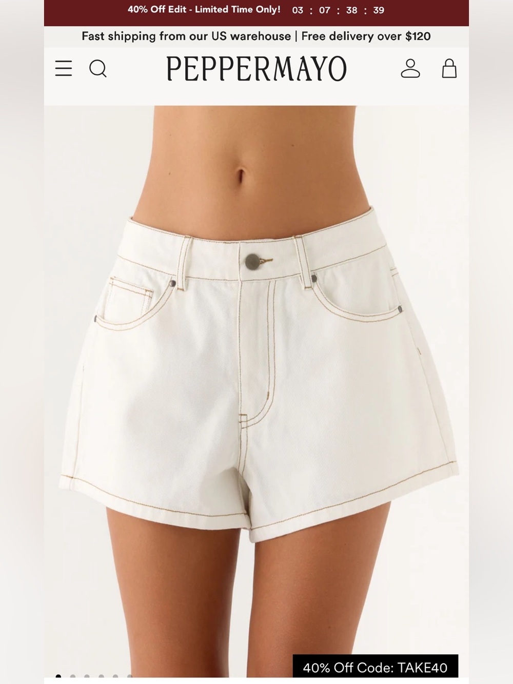 Owen A-Line Denim Shorts - White